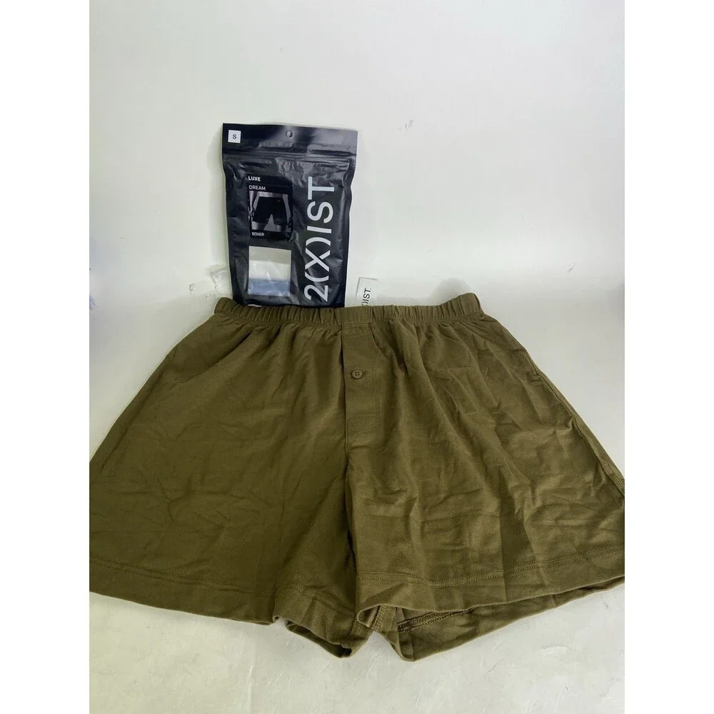 2xist Luxe Dream Knit Boxer Shorts Underwear Dark Olive Green Mens Size S